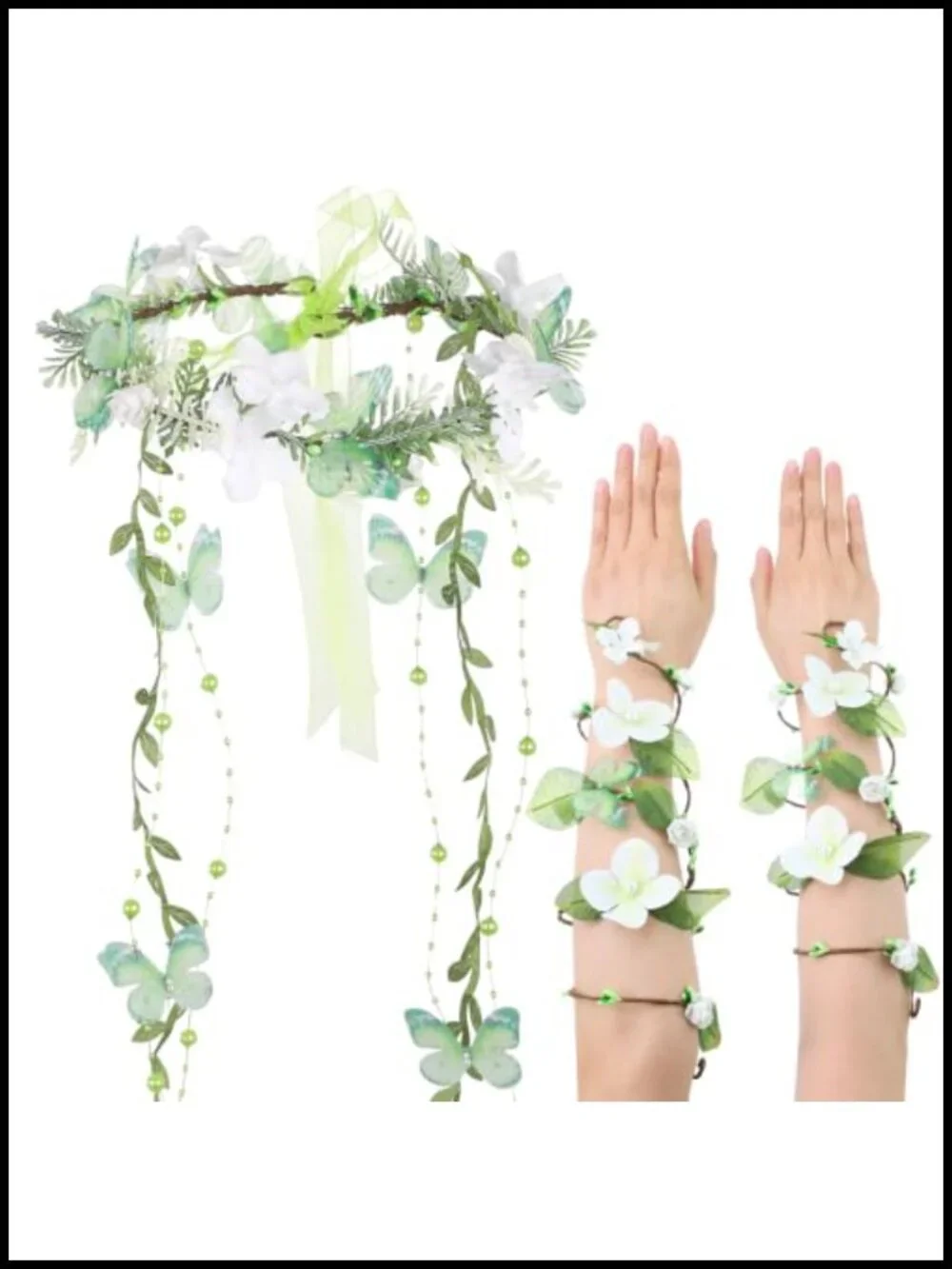 Butterfly Tassel Flower Crown with Arm Wraps 3pc Renaissance Costume
